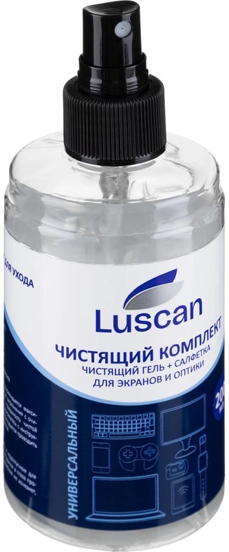 Комплект чистящий Luscan (323646, гель-очиститель 200ml, салфетка микрофибра 18x18cm, для экранов и оптики)