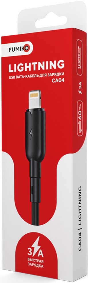 Кабель USB 2.0 Am - Lightning 1.0m (FCA04-06, 3A, быстрая зарядка, black) FUMIKO