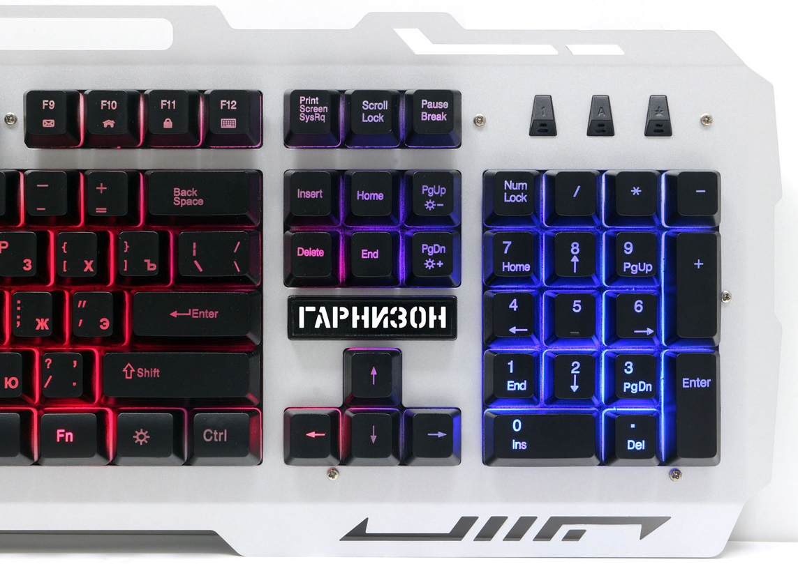 Клавиатура Гарнизон GK-340GL (USB, радужная подсветка, игровая, мультимедийная, black-silver)
