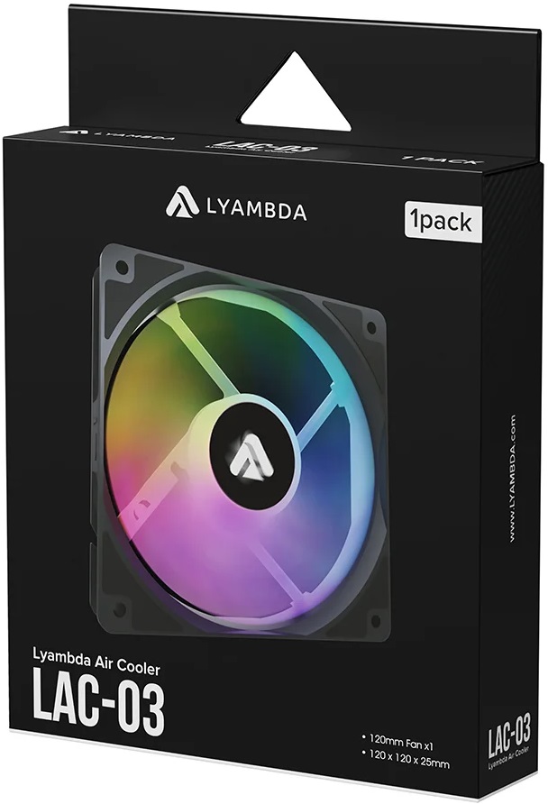 Вентилятор LYAMBDA LAC-03 (120x120x25mm, Hydro, 1200rpm, 26dBa, 4pin, rainbow LED, black-white) RTL