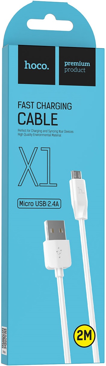 Кабель USB 2.0 Am - micro USB 2.0m (X1 Rapid, медь, 2.4A, быстрая зарядка, white) hoco