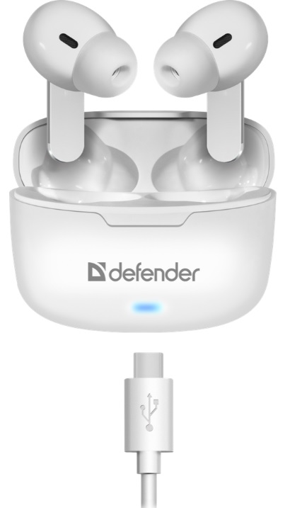 Гарнитура Defender Twins 903 (затычки, беспроводная, Bluetooth 5.0, с микрофоном, до 4 часов работы от батареи, white)