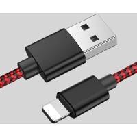 Кабель USB 2.0 Am - Lightning 2.0m (нейлоновая оплетка, black-red) GUSGU