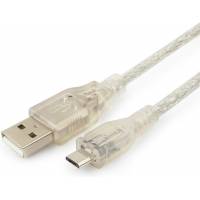 Кабель USB 2.0 Am - micro USB 1.8m (CCP-mUSB2-AMBM-6-TR, ферритовый фильтр, экранированный, transparent) Cablexpert