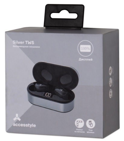 Гарнитура Accesstyle Silver TWS (затычки, беспроводная, Bluetooth 5.0, с микрофоном, до 4 часов работы от батареи, black-silver)