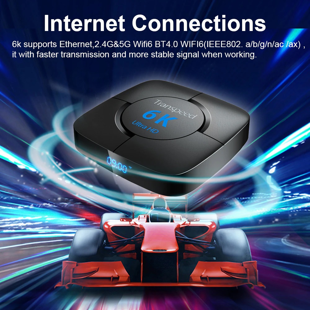 TV Box Transpeed 6K (H618) (Android 12, 4Gb, 32Gb, 6K, Ethernet, Wi-Fi6, BT5.0, AV, HDMI v.2.0, Toslink, 3xUSB, microSD до 32Gb, пульт ДУ, black)