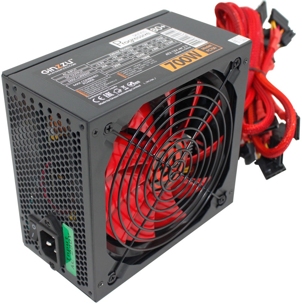 Блок питания GINZZU 700W (PC700, 80+, 140mm, 20+4+4+4pin, 2xPCI-E 6+2pin, 7*SATA, 4*HDD) RTL