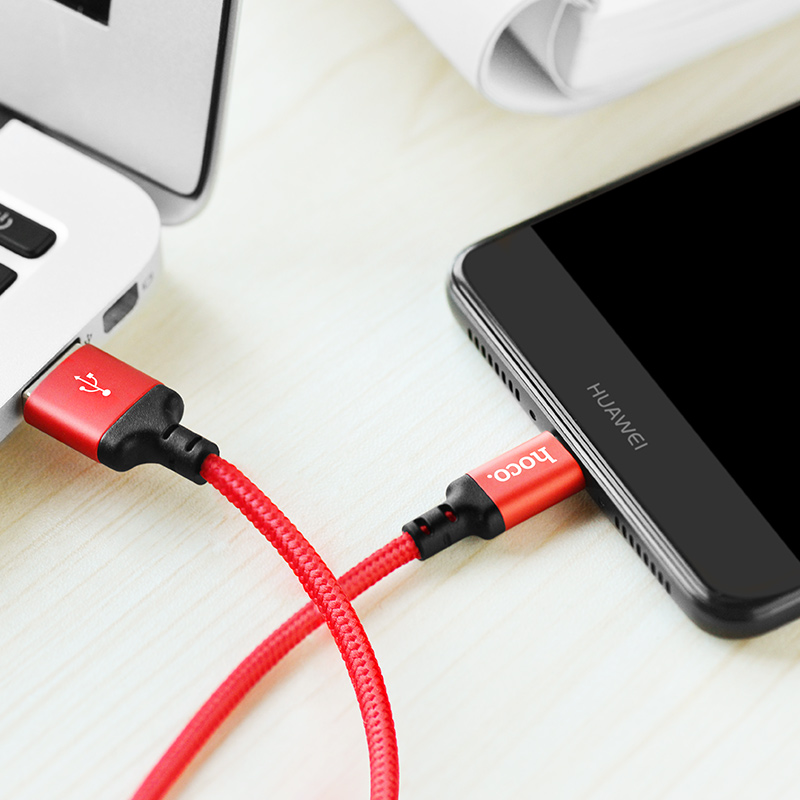 Кабель USB 2.0 Am - Type-C 1.0m (X14 Times Speed, 3A, нейлоновая оплётка, red-black) hoco
