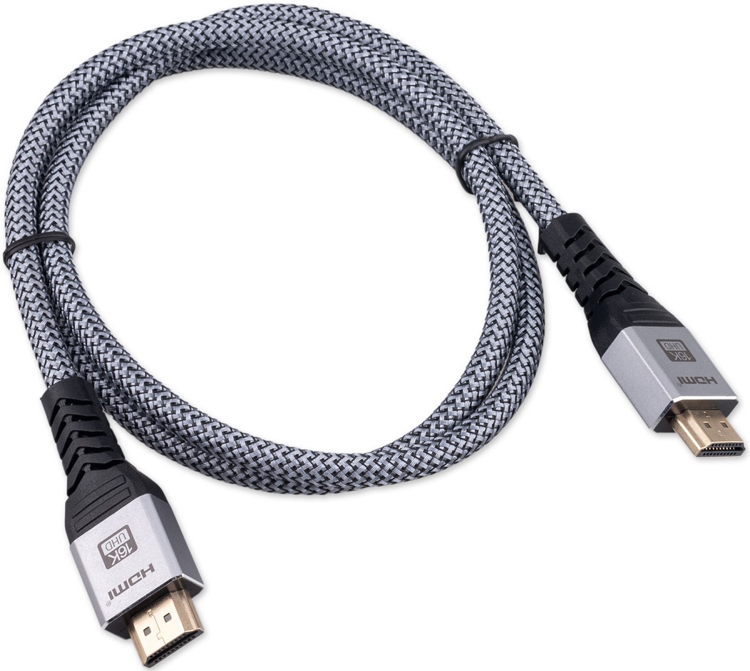 Кабель HDMI (m) - HDMI (m) 1.0m (CCP-HDMI16K-1M, медь, 16K, ver.2.2, с позолоченными контактами, тройное экранирование, нейлоновая оплётка, grey) Cablexpert