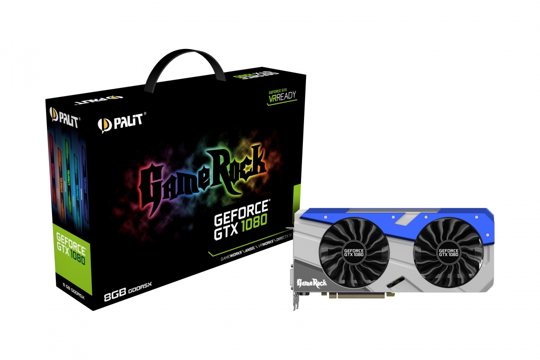 Видеокарта Palit GF GTX1080 GameRock 8Gb (256bit, GDDR5X, 3xDP+DVI+HDMI) RTL