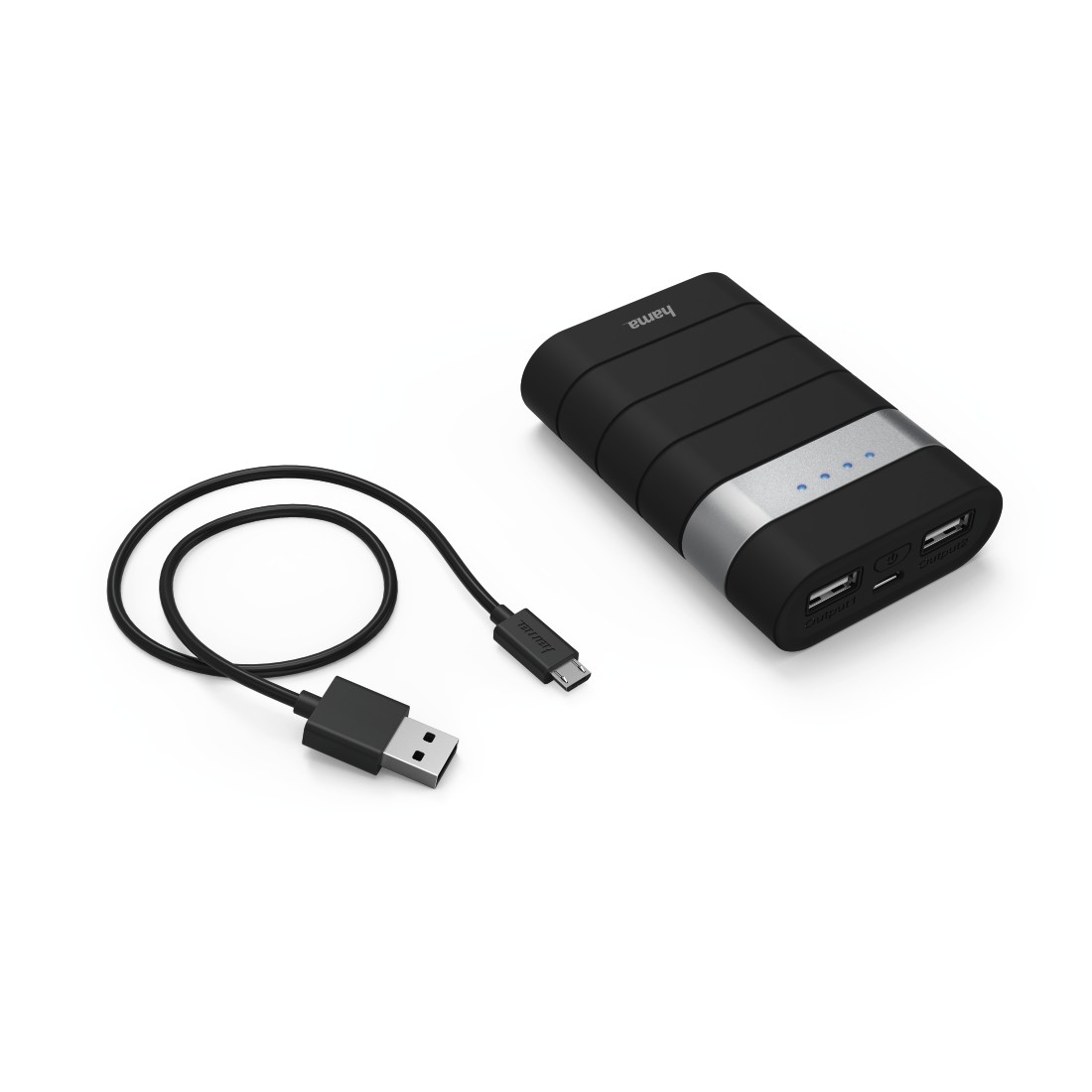 Внешний аккумулятор Hama Joy (137492, литий-ионный, 7800mAh, 2*USB - 2.1A, вход 2.1А, кабель 0.15m - microUSB, black-silver)