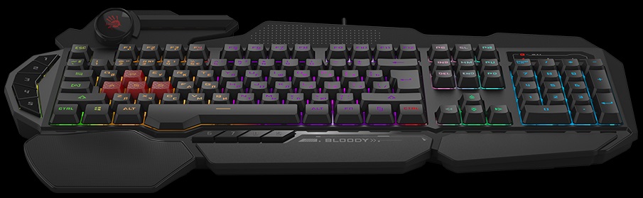 Клавиатура A4Tech Bloody B310N (USB, поддержка ПО Bloody KeyDominator (для создания макросов, профилей, полной настройки RGB подсветки), игровая, мультимедийная, Anti-Ghosting, 1.8m, black)