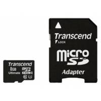 Карта памяти SDmicro Card 8Gb Transcend (TS8GUSDHC10U1, Class 10, UHS-I, 90MB/s, адаптер SD)