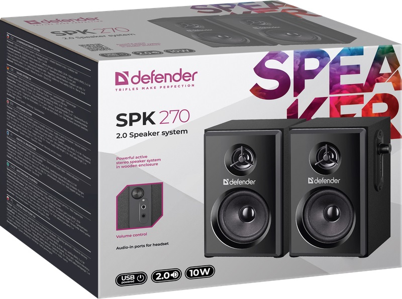 Колонки Defender SPK 270 (10W, USB, black)