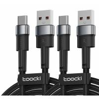 Кабель USB 2.0 Am - Type-C 1.0m / 2.0m (3A, быстрая зарядка, нейлоновая оплётка, black, 2шт.) Toocki