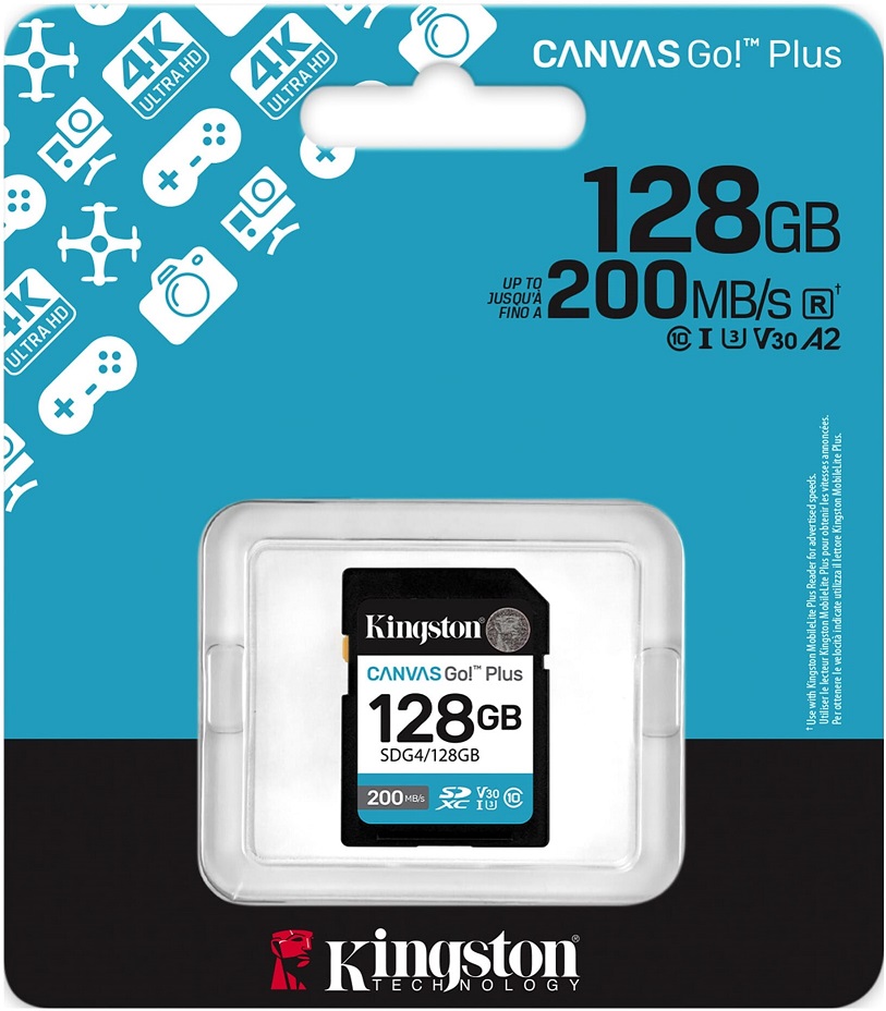 Карта памяти SDXC Card 128Gb Kingston (SDG4/128GB, Class 10, UHS-I U3, 200/100MB/s)