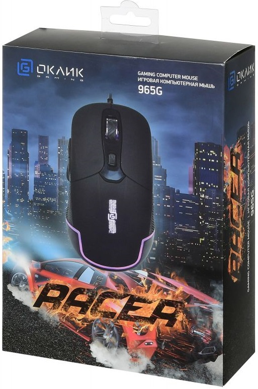 Мышь Oklick RACER 965G (USB, optical, 2400dpi, игровая, подсветка, soft-touch, 1.5m, black)