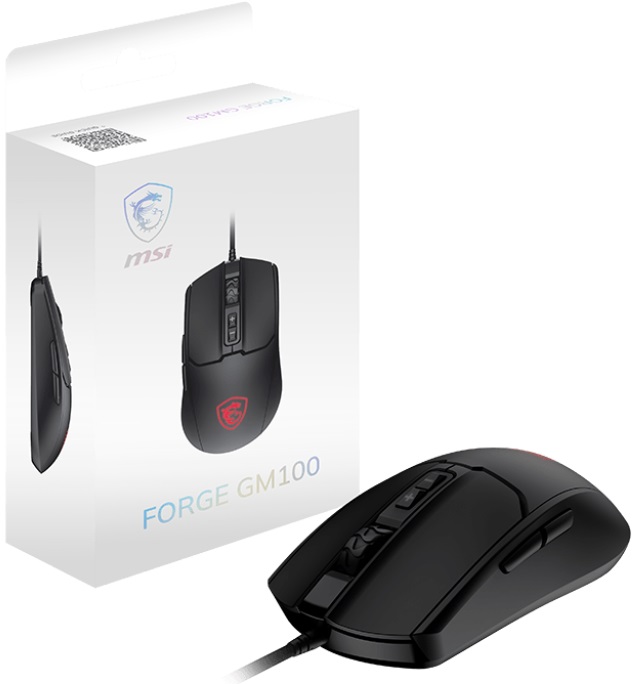 Мышь MSI FORGE GM100 (USB, optical, 6400dpi, подсветка, игровая, soft-touch, 1.5m, black)