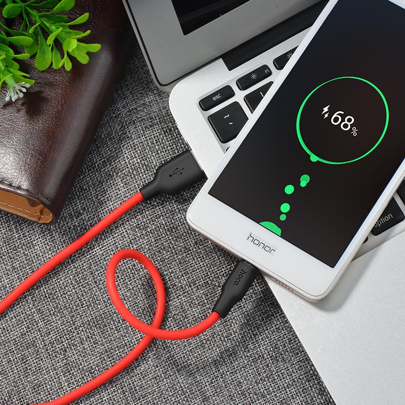 Кабель USB 2.0 Am - micro USB 1.0m (X21 Plus Silicone, 2.4A, оплётка из пищевого огнезащищённого и незамерзающего силикона, red) hoco
