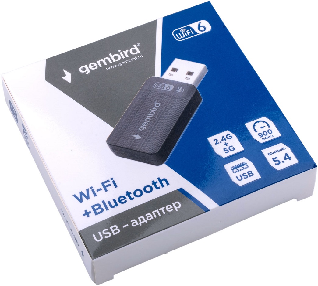 Сетевая карта / Bluetooth USB Adapter Gembird WNP-UA-012 (USB2.0, 286/600Mbps, 2.4/5GHz, 20dBi, AIC8800M80, Bluetooth 5.4, black)