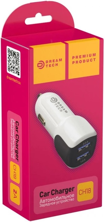 Зарядное устройство от прикуривателя Dream CH18 (12/24V - USB, 2*USB, 2A + 1A, black- white)