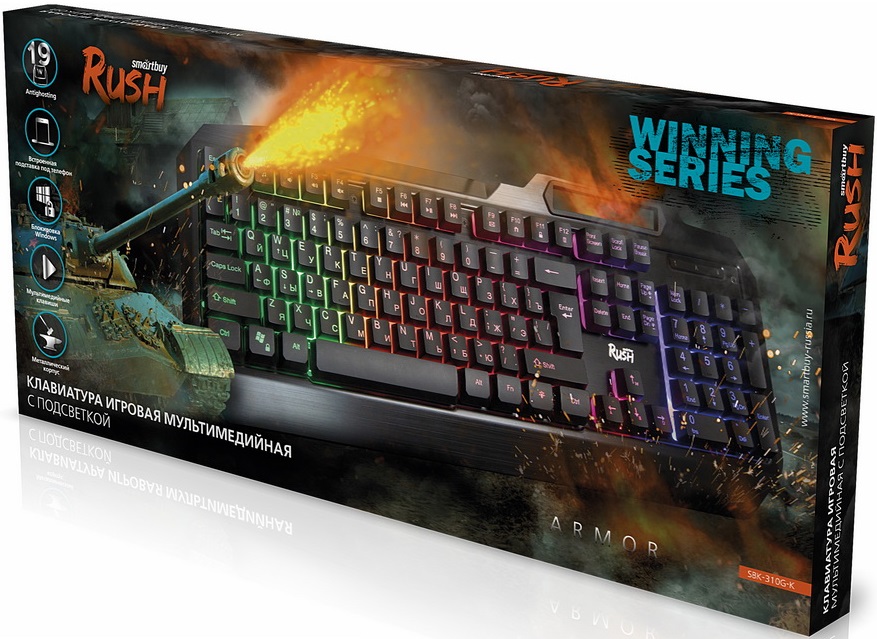Клавиатура Smartbuy RUSH Armor (SBK-310G-K, USB, радужная подсветка, игровая, мультимедийная, black)