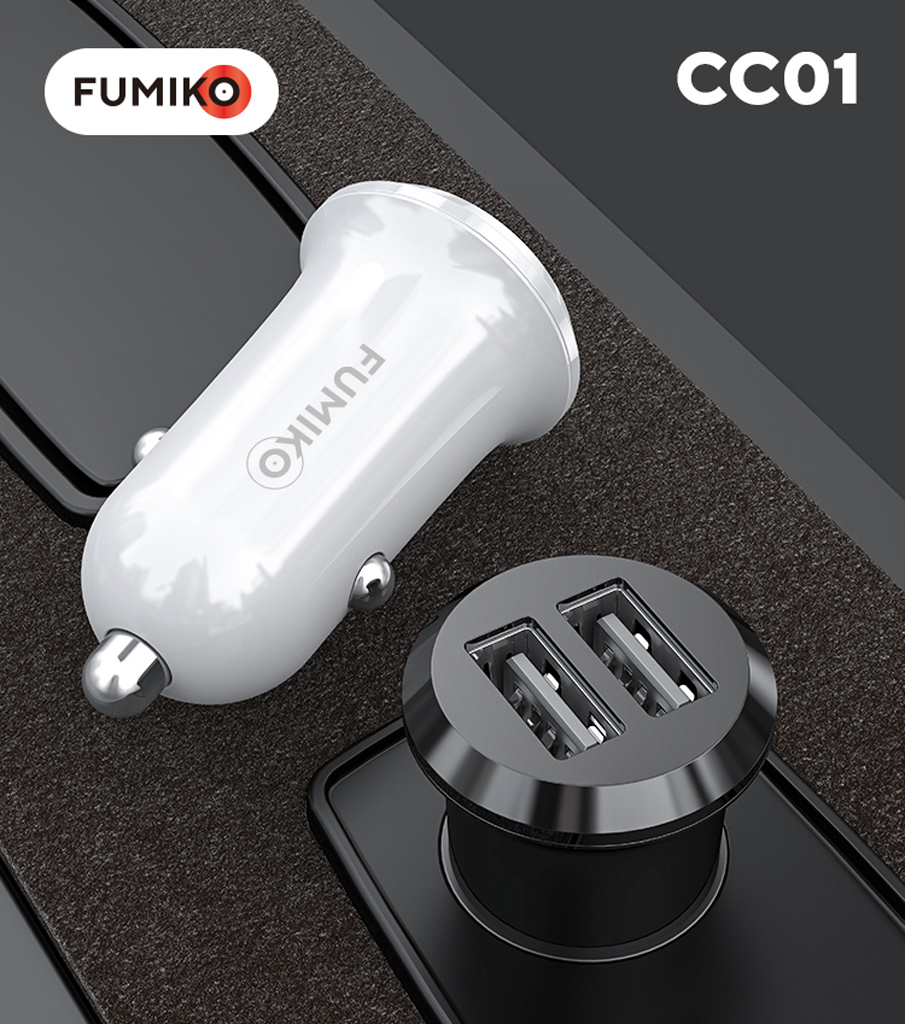 Зарядное устройство от прикуривателя FUMIKO CC01 (FCC01-01, 12/24V - USB, 2 USB разъёма, 2.4А max, быстрая зарядка, white)