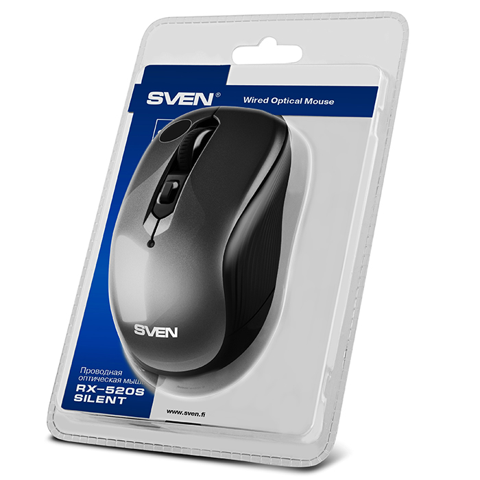 Мышь Sven RX-520S (USB, optical, 3200dpi, бесшумный клик, black-silver)