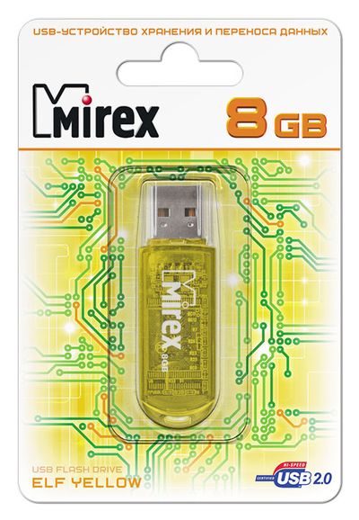 Флеш накопитель USB 2.0 8Gb Mirex Elf (yellow)