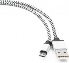 Кабель USB 2.0 Am - micro USB 1.0m (CC-mUSB2sr 1m, медь, нейлоновая оплетка, silver) Cablexpert
