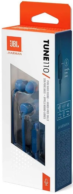 Наушники JBL TUNE 110 (затычки, для мобильных устройств, с микрофоном, 1.2m, blue)