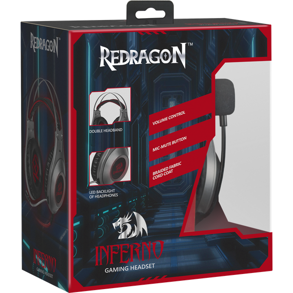 Наушники Redragon INFERNO (полноразмерные закрытые, c микрофоном, игровые, 2m, silver)