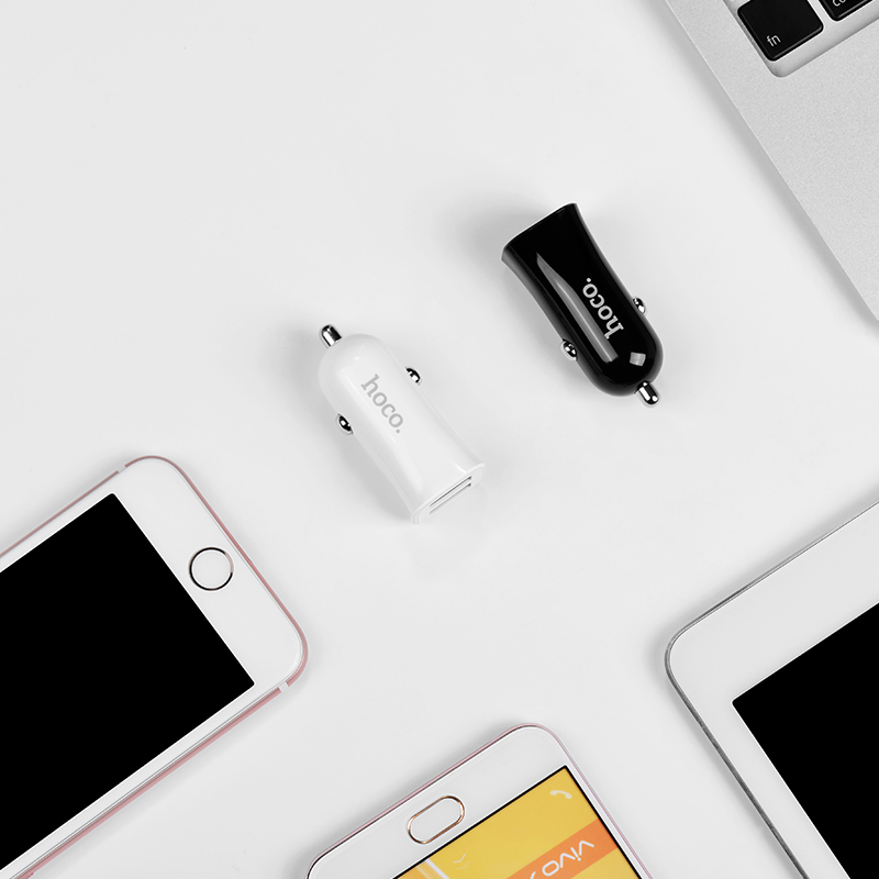 Зарядное устройство от прикуривателя hoco Z12 Elite (12/24V - USB, 2*USB, 2.4А, кабель Lightning 1m, white)