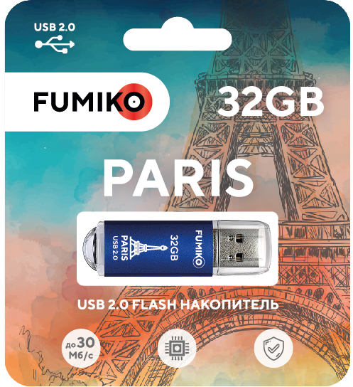 Флеш накопитель USB 2.0 32Gb FUMIKO PARIS (FPS-34, 30MB/s, blue)