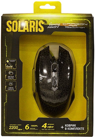 Мышь QUMO Solaris M10 (USB, optical, 2200dpi, игровая, 7 цветов подсветки, soft-touch, 1.5m, коврик, black)