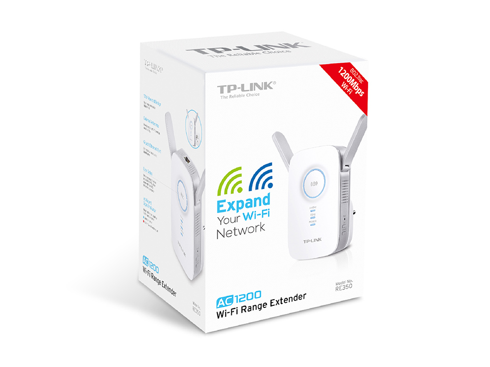 Усилитель беспроводного сигнала TP-LINK RE350 (300/867Mbps, 2.4/5GHz, 1port, 1000Mbps, 2 внешние антенны, white)