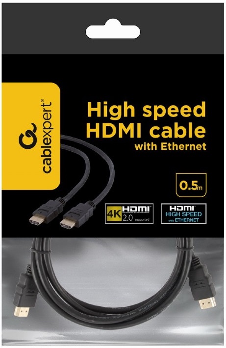 Кабель HDMI (m) - HDMI (m) 0.5m (CC-HDMI4-0.5M, 4K, ver.2.0, с позолоченными контактами, экранированный, black) Cablexpert