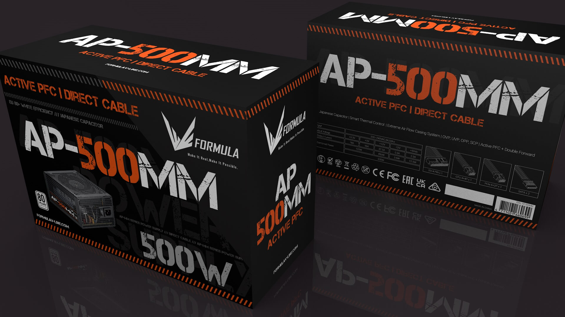 Блок питания Formula 500W (AP-500ММ, 80+, 120mm, 20+4+4+4pin, 2xPCI-E 6+2pin, 6*SATA, 2*HDD) RTL