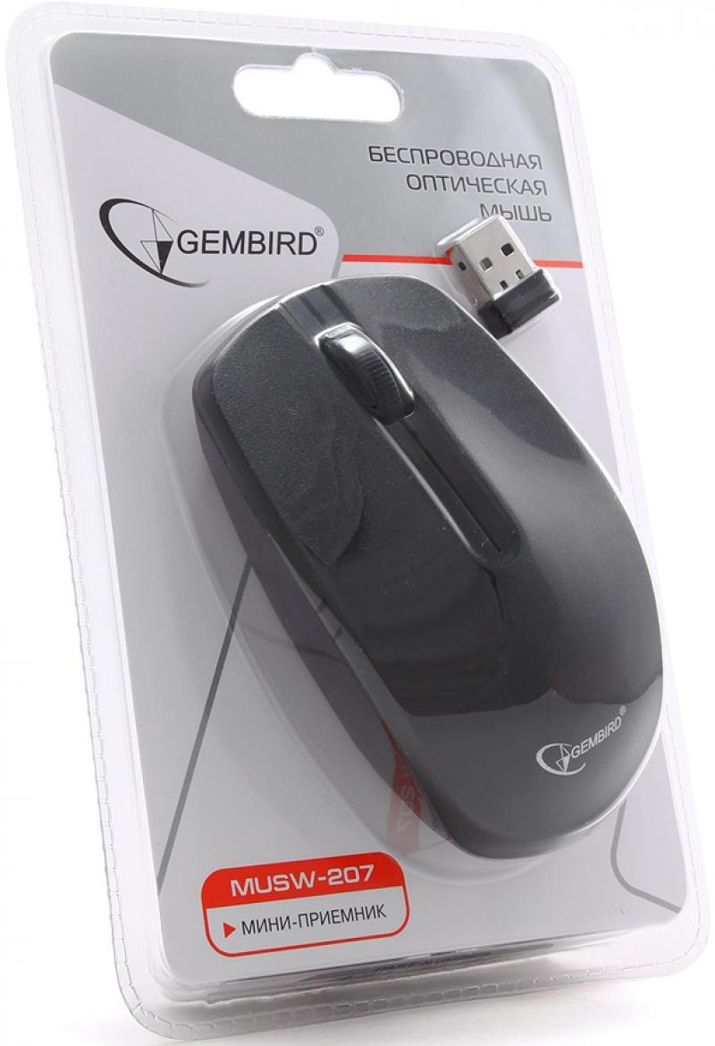 Мышь беспроводная Gembird MUSW-207 (optical, 1000dpi, AA, black)