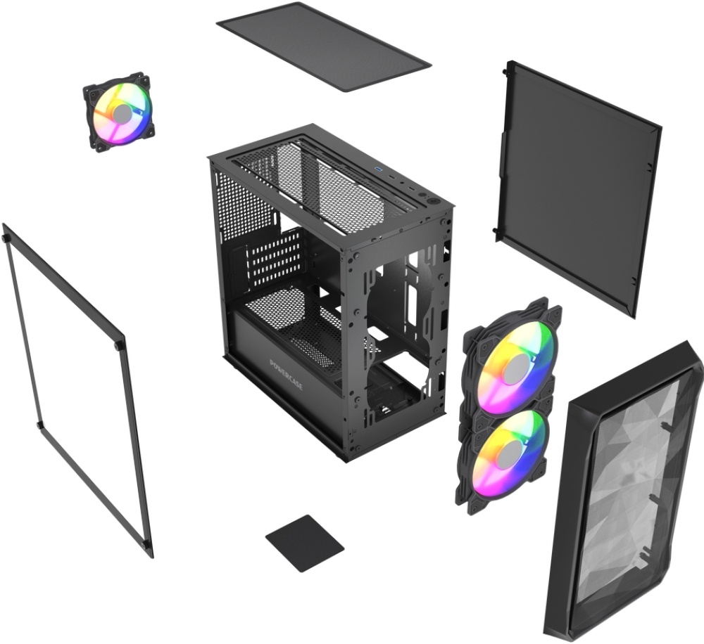 Корпус Powercase Mistral Micro A3B ARGB V2 (CMMAB-A3-V2) (без БП, mATX, USB3.0, 3x ARGB Fan, black)