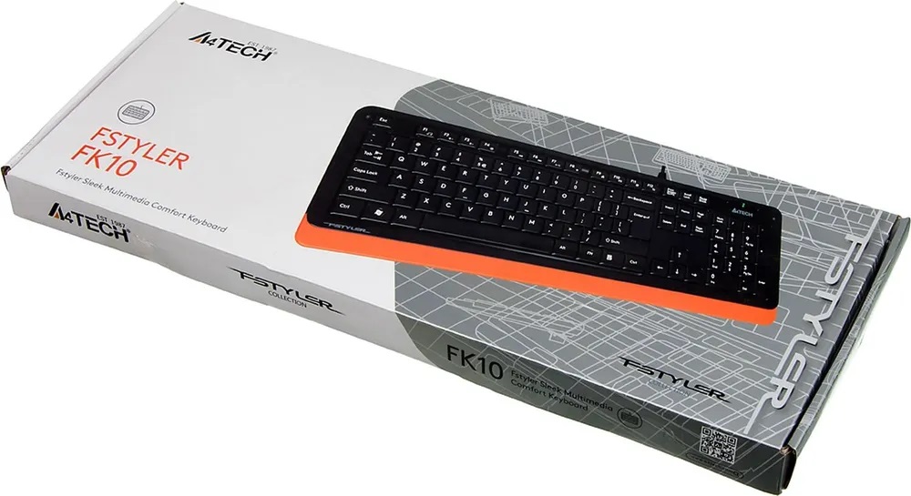 Клавиатура A4Tech Fstyler FK10 (USB, мультимедийная, black-orange)