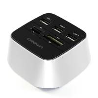 Карт-ридер и USB 2.0 HUB Crown CMCU-660 (3 порта, microSD, SD, TS, MS, M2, подсветка, black-white)
