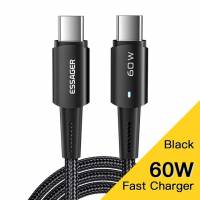 Кабель Type-C --> Type-C 0.5m (3A, 60W, быстрая зарядка, нейлоновая оплётка, black) Essager