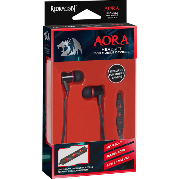 Наушники Redragon AORA (затычки, для мобильных устройств, с микрофоном, 1.2m, black-red)