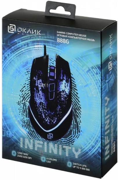 Мышь Oklick INFINITY 888G (USB, optical, 3200dpi, игровая, подсветка, 1.5m, black)