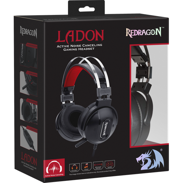 Наушники Redragon LADON (полноразмерные закрытые, подключение по USB, c микрофоном, игровые, 2m, black-red)