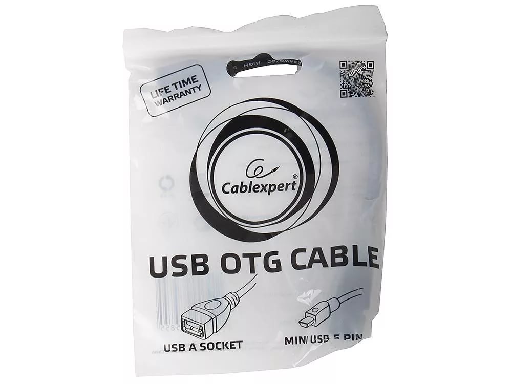 Кабель-переходник USB-OTG (A-OTG-AFBM-002, miniUSB (M) / USB (F), 0.15m, экранированный, пакет, black) Cablexpert