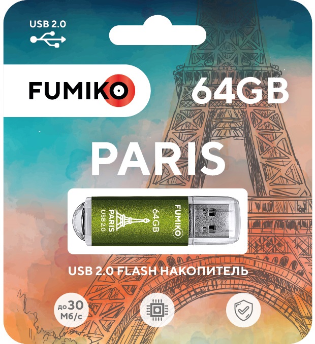 Флеш накопитель USB 2.0 64Gb FUMIKO PARIS (FPS-25, 30MB/s, green)