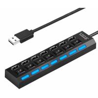 USB 2.0 HUB (7 портов, активный, выключатели, black)