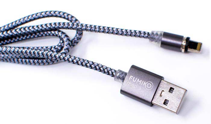 Кабель USB 2.0 Am - Lightning 1.0m (FMC-01GREYL, 2.4A, быстрая зарядка, нейлоновая оплётка, магнитный, grey) FUMIKO